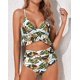 thumbnail image 4 of Women Two Piece Swimsuits High Waisted Ruffle Flounce Bikini V Neck Tummy Control Bathing Suit Green Leaves (M WD.WDQZL ropa, 4 of 6