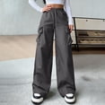 thumbnail image 4 of Hngshg Plus Size Cargo Pants for Women Drawstring Elastic Waist Solid Color Trendy Multi Pants Outdoors Wide Leg Pants with Pockets, 4 of 7