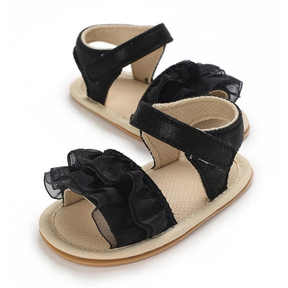 Baby Girls Sandals Infant Summer Beach Shoes Anti Slip Rubber Sole Outdoor First Walking Crib Shoes Black 9-12 Months