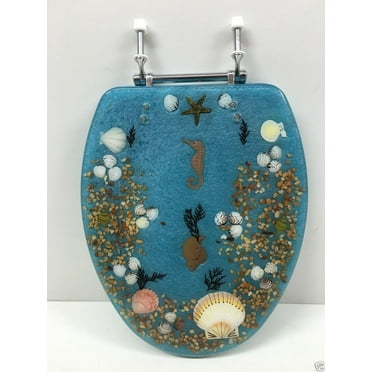 JEWEL SHELL SEASHELL AND SEAHORSE RESIN TOILET SEAT, CHROME HINGES ...