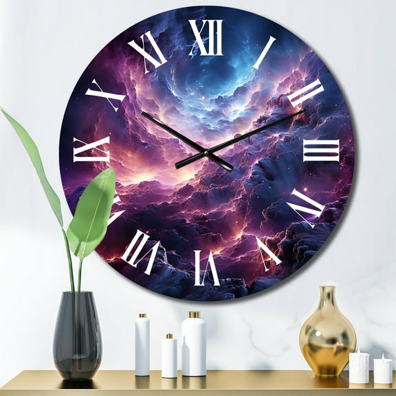 Designart "Purple Teal Fractal Interstellar Dreams" Abstract Oversized Wall Clock