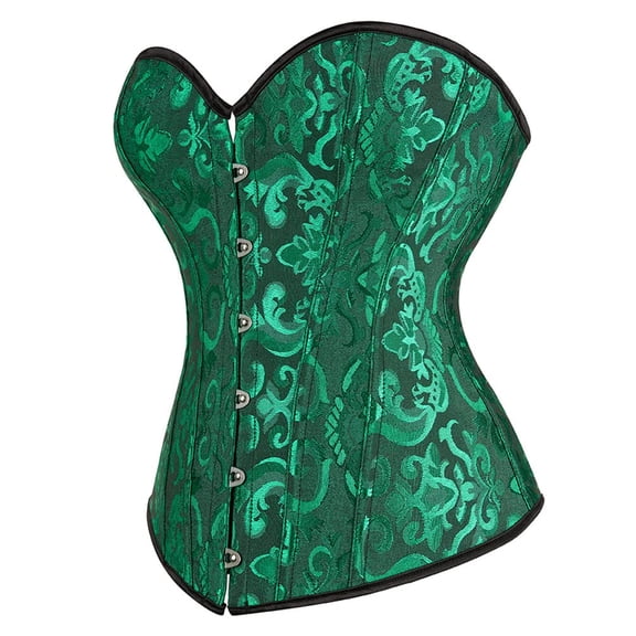 Gothic Brocade Women Boned Corset Bustiers Top Black Green 2XL
