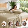 thumbnail image 5 of AiAngu Cooling Bamboo Twin XL Sheet Set, Luxury Soft 3 Pieces Bed Sheets with 18" Deep Pocket, Beige, 5 of 8