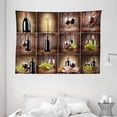 thumbnail image 1 of Wine Tapestry, Wine Themed Collage on Wooden Backdrop with Grapes and Meat Rustic Country Drink, Wall Hanging for Bedroom Living Room Dorm Decor, 80W X 60L Inches, Brown Black Red, by Ambesonne, 1 of 2