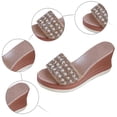 thumbnail image 6 of Rokment Bridal Sparkly Rhinestones Pearl Wedges Dress Sandals for Women Bride Wedding Fashion Bling Open Toe Platform Chunky High Heel Dressy Slip on Beach Summer Slides Pink Size 8, 6 of 8