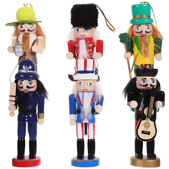 WEUVEB Christmas Wooden Nutcrackers Set of 6 Natural Wood Decorative Figurines for Holiday Home Decor