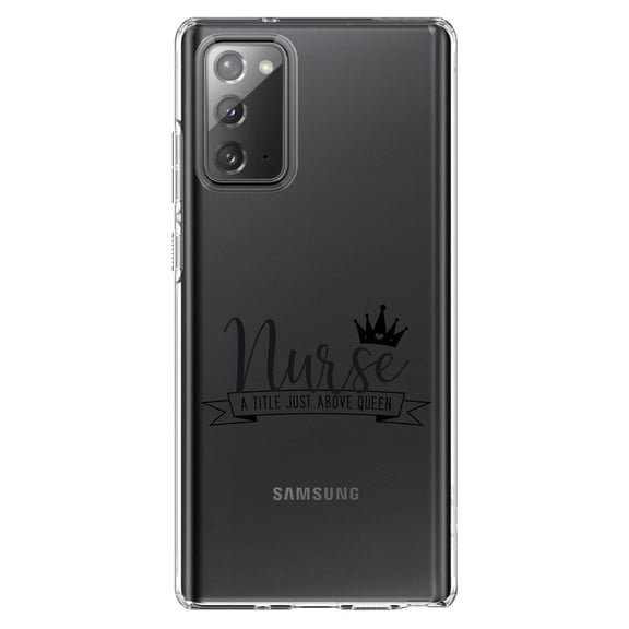 DistinctInk Clear Shockproof Hybrid Case for Samsung Galaxy Note 20 (6.7" Screen) - TPU Bumper Acrylic Back Tempered Glass Screen Protector - Nurse - Title Just Above Queen - Black