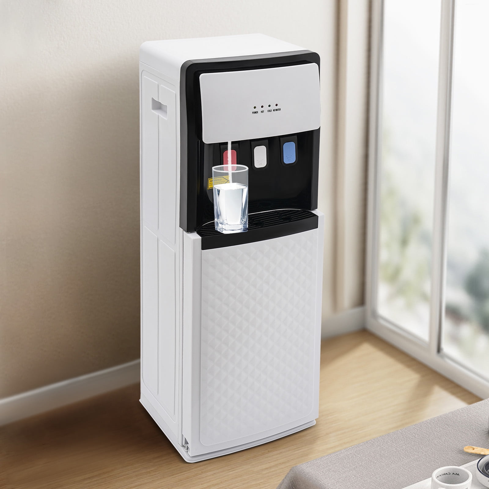 White PP Water Dispenser Bottom Loading Water Cooler for 5 Gal Bottles with Indicator Lights