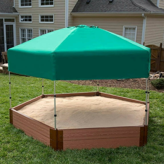 Frame It All Tool-Free Classic Sienna 7ft. x 8ft. x 11in. Composite Hexagon Sandbox Kit with Telescoping Canopy/Cover - 2" profile