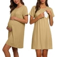 thumbnail image 2 of Edvintorg Maternity Nursing Dress Women Short Sleeve Crewneck Loose Comfy Breastfeeding Pregnant Dresses Pregnancy Clothes for Women Khaki XXL, 2 of 8