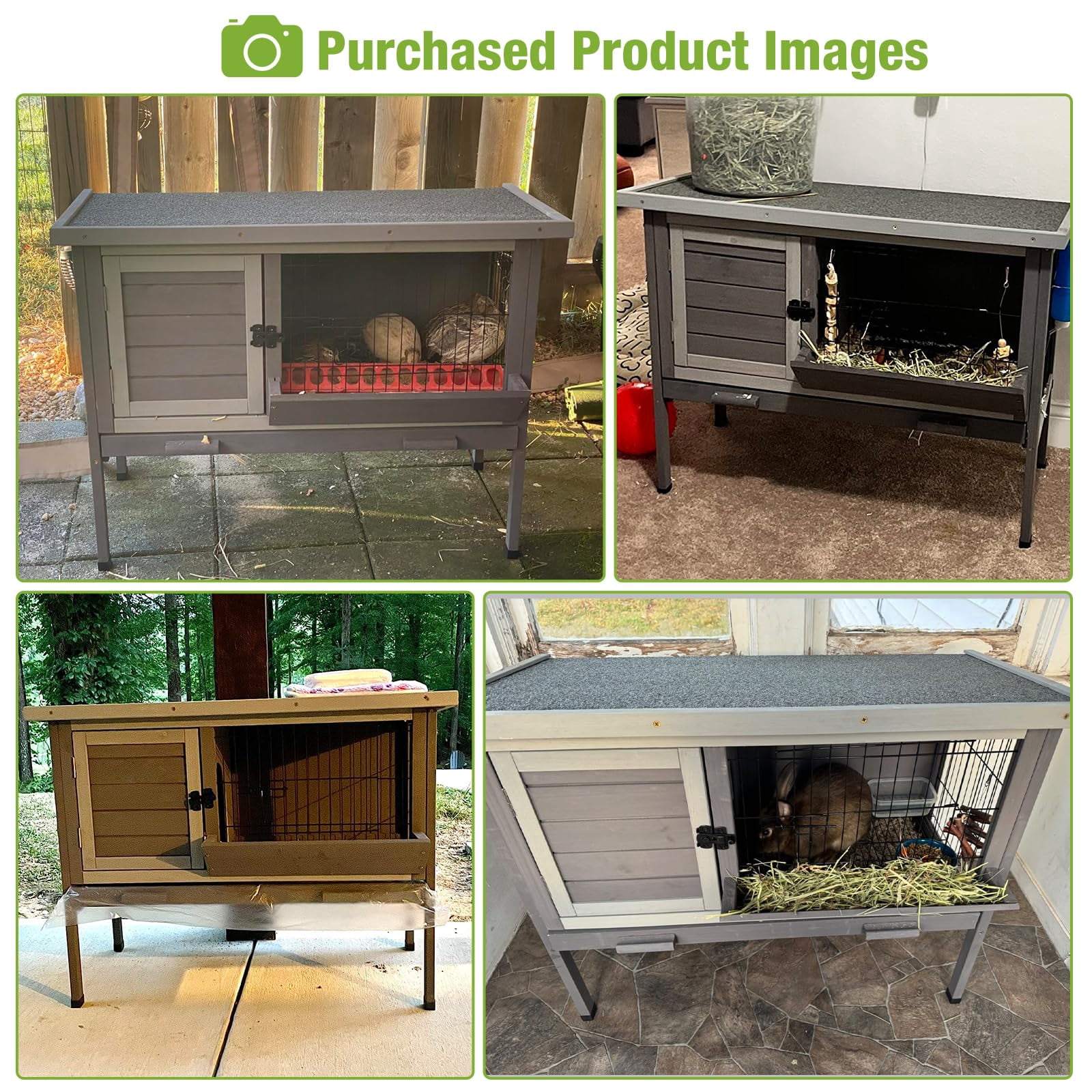 BUTINGLALE Guinea Pig Cage Indoor Wooden Rabbit Hutch with Metal Floor Grid and Removable Tray for Easy Cleaning, Bunny Cages Outdoor Waterproof Roof and Elevated Legs