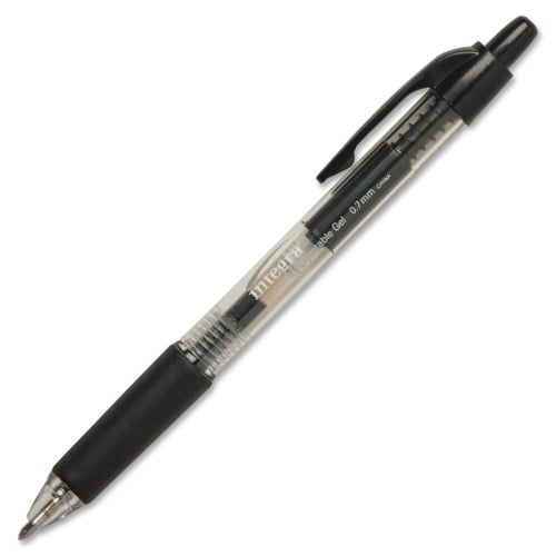 Integra Retractable 0.7mm Gel Pens Medium Pen Point - 0.7 mm Pen Point Size - Retractable - Black Gel-based Ink - Clear Barrel - Metal Tip - 12 / Dozen