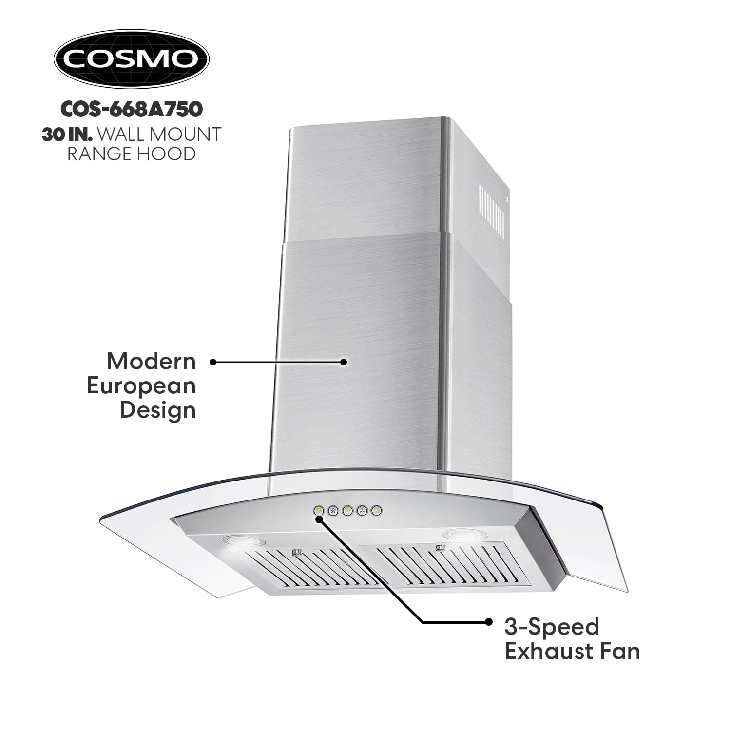 Cosmo 30 in. Ducted Wall Mount Range Hood in Stainless Steel with LED  Lighting and Permanent Filters