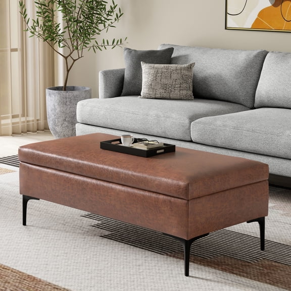 Simpli Home Rebecca 48W Rectangular Storage Ottoman