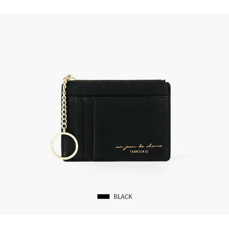 Women Slim Leather Card Case Holder Small Wallet Cute Coin Purse Girl Mini Wallet with Keychain