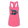 thumbnail image 2 of Trippy California Rainbow Neon Wolf Mountain Silhouette | Womens Animal Lover Jersey Racerback Tank Top, Hot Pink, Small, 2 of 4