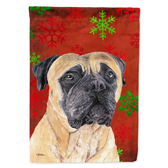 Mastiff Red and Green Snowflakes Holiday Christmas Garden Flag