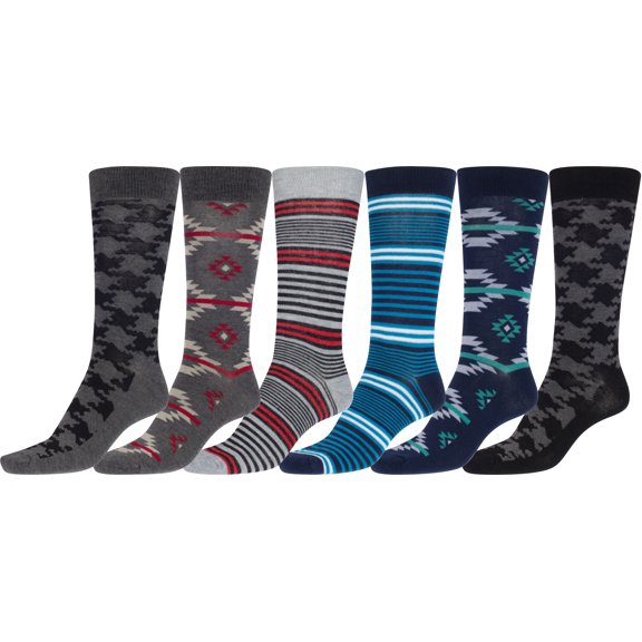 Sakkas Men's Crew High Patterned Colorful Design Dress Socks Asst Value 6-Pack - Tribal Aztec-1 / 10-13