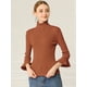 thumbnail image 2 of Suéter De Cuello Alto De Manga Larga Con Volantes Para Mujer Jersey De Punto Elástico Con Corte Ajustado Caramelo XL, 2 of 6