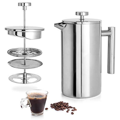 Cafetera de prensa francesa de acero inoxidable Mixpresso, 27 oz, 800 ml, prensa francesa con aislamiento de doble pared, cafetera de acero inoxidable y tetera, fácil de limpiar y presionar, prensa de