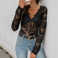 thumbnail image 3 of STETMN Lace Bodysuit for Women Sexy Long Sleeve V Neck Body Suits Deep V Lingerie Top Date Night Clubwear, 3 of 8