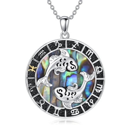 YAFEINI Pisces Zodiac Necklace Pisces Gift Abalone Shell Pisces Pendant Pisces Jewelry Birthday Christmas Gifts for Women Men(2 chains)