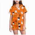 thumbnail image 3 of HCNTES Girls Halloween Pajamas Halloween Pajamas Girls Short Sleeve Button Down Pjs With Shorts Kids Toddler Sleepwear Pumpkin Ghost Print Loungewear Girl Pajamas, 3 of 5