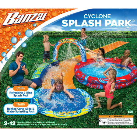 Banzai Cyclone Splash Park w/ Curved Slide, Water Sprinkling Arch, Splash Pool