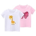thumbnail image 2 of hengsof 2 Pack Girls Cute Animal Print Short Sleeve T-Shirt Set Summer Children Cotton Thin Crew Neck Casual Tops Sizes 2-10, 2 of 3