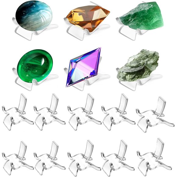 Crystal Display Stand, Acrylic Crystal Rock Holder, Clear Display Easel Stands Pedestal for Crystal, Geodes, Mineral Agate Fossil Coral Gemstone Small Collectibles Rock Display Stands - 10 Pcs
