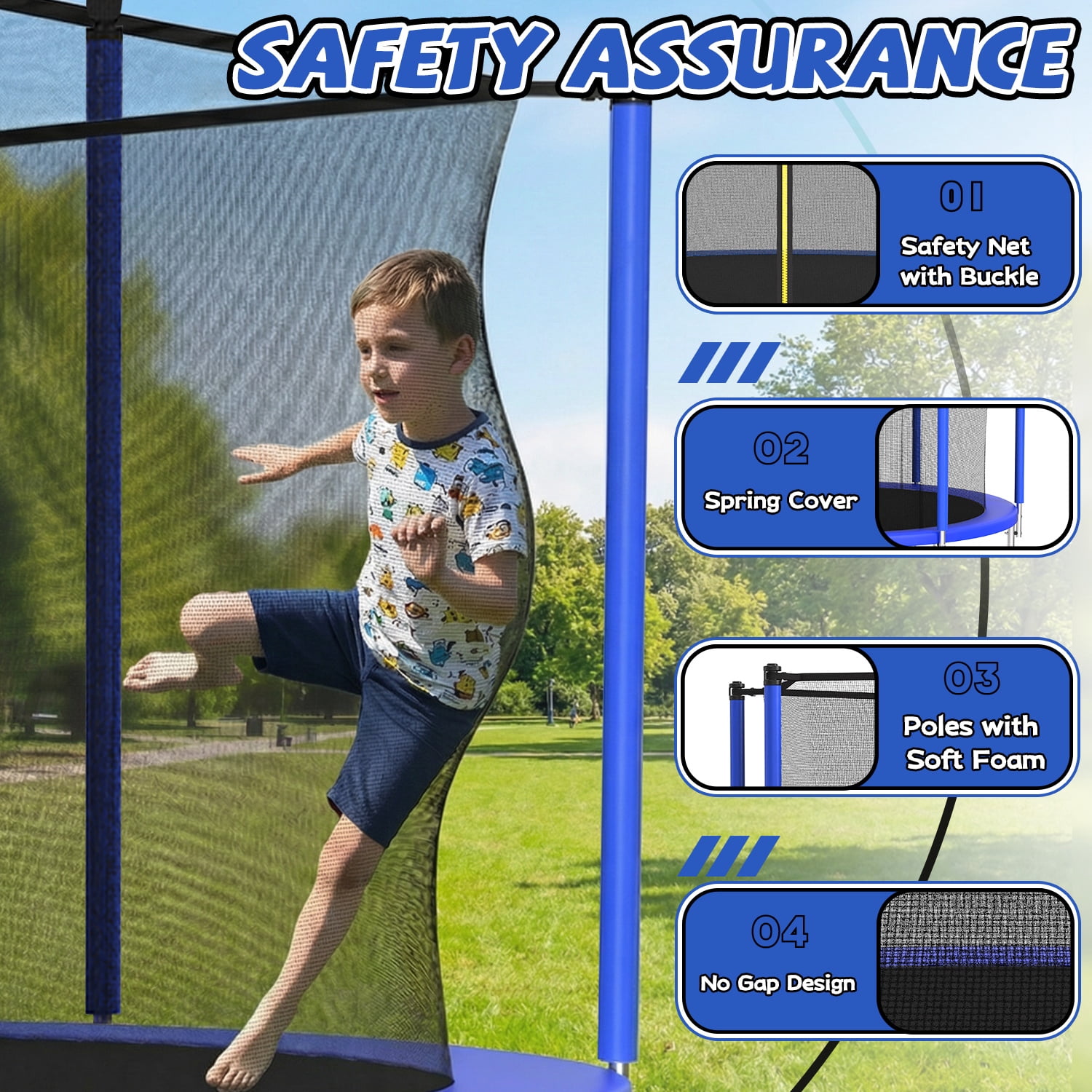 Alvantor Trampoline 8ft Trampolines for Kids with Enclosure Net Blue