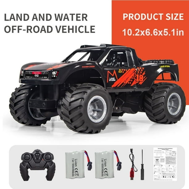 Juguetes de Camión de Auto Anfibio con Control Remoto, 1:16 Todo Terreno 4WD Todoterreno Auto RC Impermeable, Camión Monstruo RC para Niños/niñas, Juguetes de Alberca para Niños Regalos, Rojo, 2