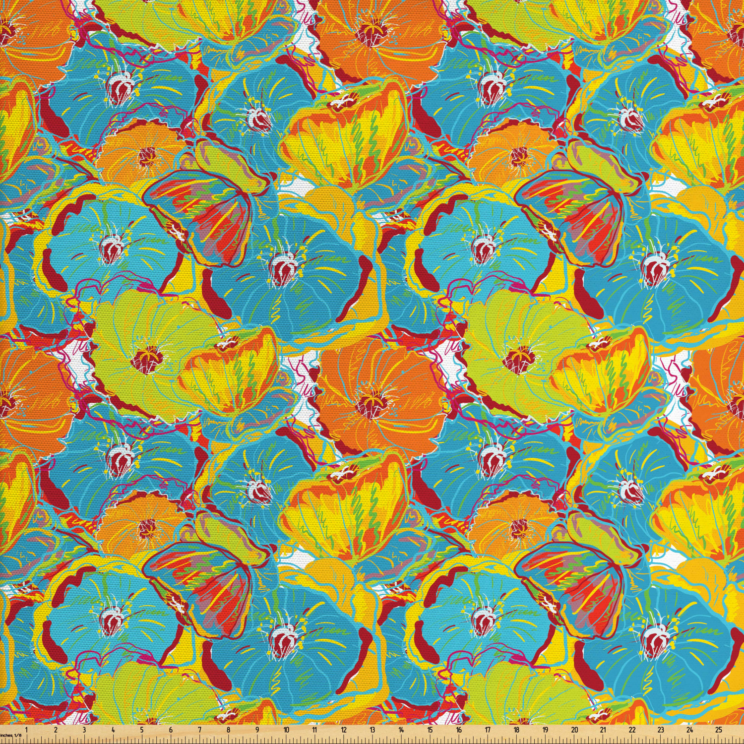 Poppy Fabric by The Yard, Colorful Flowers Blossoming Nature