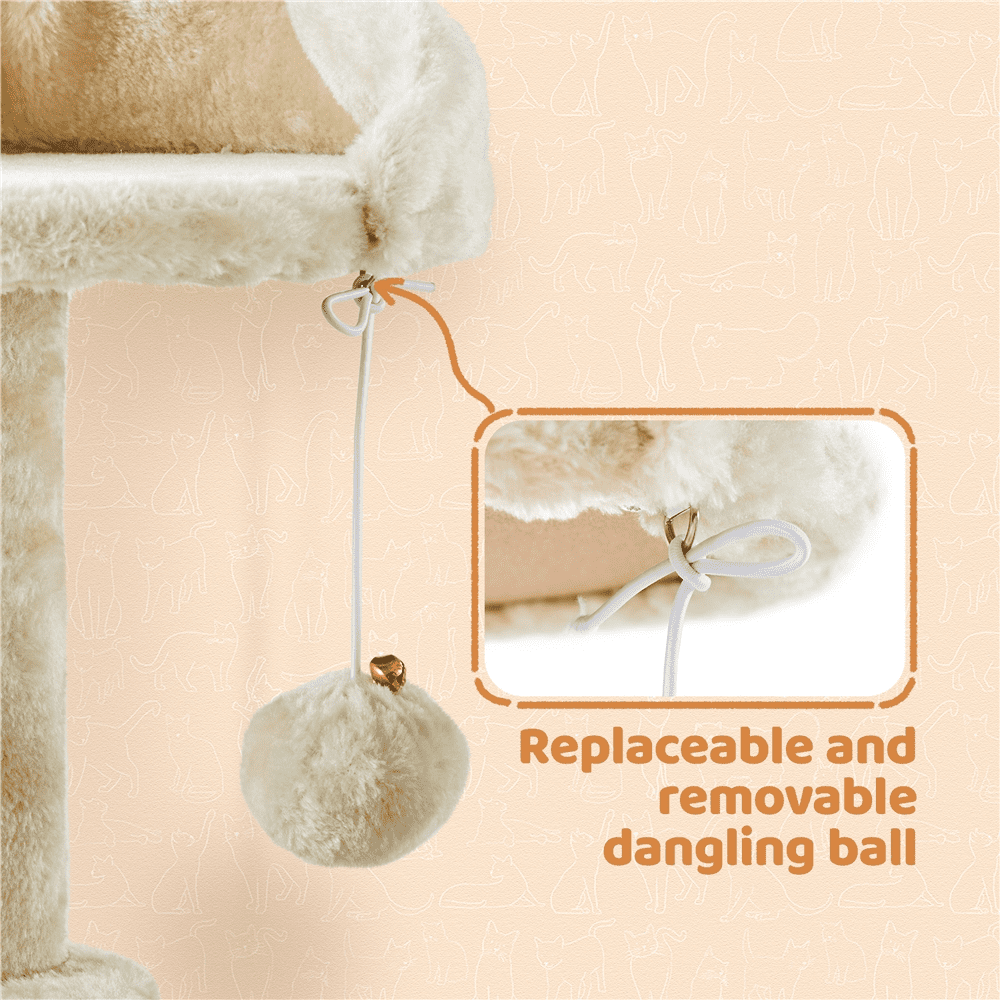 Alden Design 57.5" Double Condo Cat Tree with Scratching Post Tower, Beige