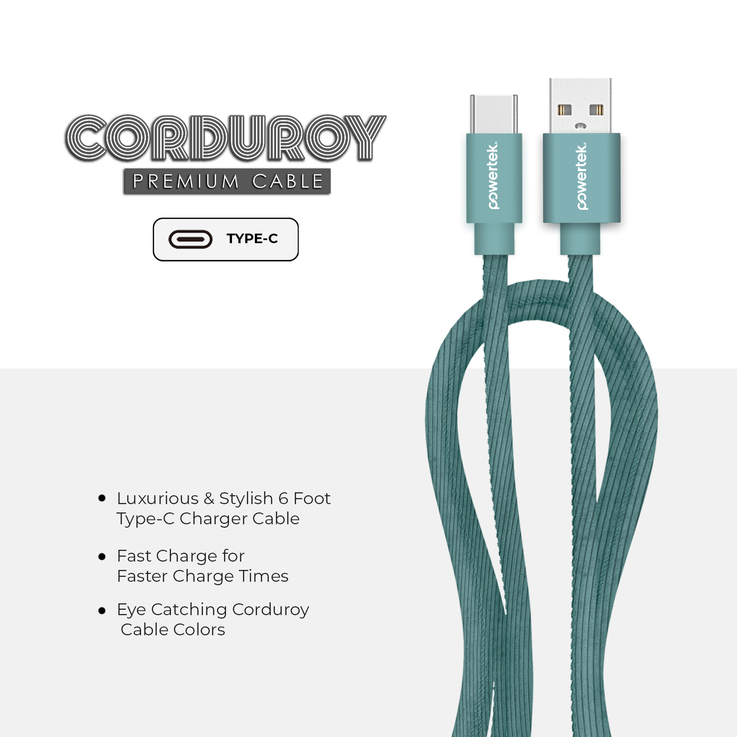 Liquipel Powertek Corduroy USB-A to USB-C - Green
