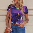 thumbnail image 6 of KLL Women 's Crew Neck Bodysuit Jumpsuits Astronaut Print Short onesies Stretch T Shirts, 6 of 7