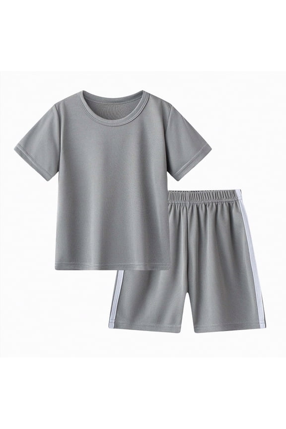 Baby Toddler Boy Clothes Kid Summer Hawaiian Print T-Shirt + Elastic Waist Pockets Shorts Clothes Set(Grey,6-7 Y)
