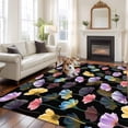 thumbnail image 2 of Spring Flowers Area Rugs 6'x9', Washable Small Throw Rugs for Kitchen Dining room, Watercolor Floral Vintage Black Indoor Outdoor Rug Non-Slip Low Pile Carpet Runner Reversible Floor Mats, 2 of 8