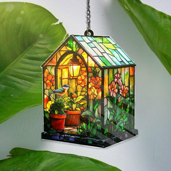 Era Gift Green House ACRYLIC Plant Window Hanging Decor, Faux Stained Glass Suncatcher, Nature Lovers Gift for Plant Mom, Housewarming Garden Decor