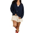 thumbnail image 3 of Flag Print Cardigan Casual Loose Long Sleeve V-Neck European and American Sweater Chunky Cardigan Navy Blue XL, 3 of 9