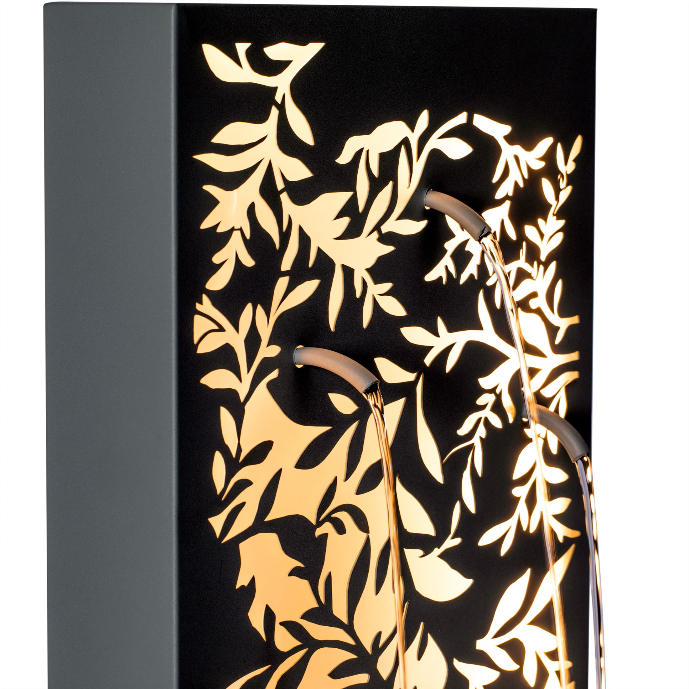 Christopher Knight Home 30.71" Outdoor Fountain with LED Lights, Leaf Cutout Water Wall Feature, Light Gray