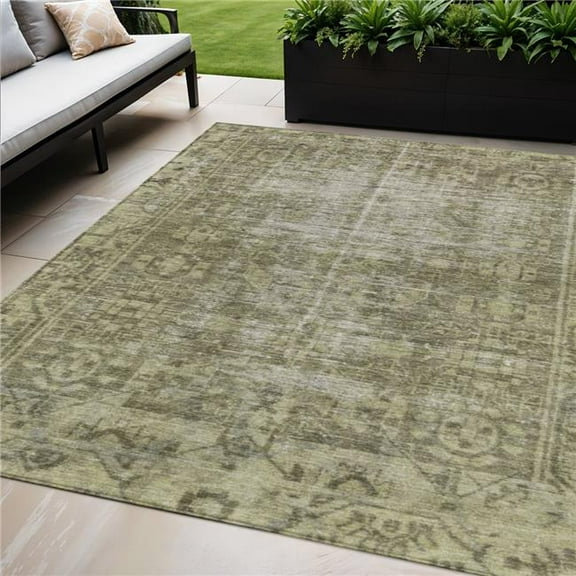 HomeRoots 607567 5 x 8 ft. Olive Green Oriental Washable Indoor & Outdoor Rectangle Area Rug