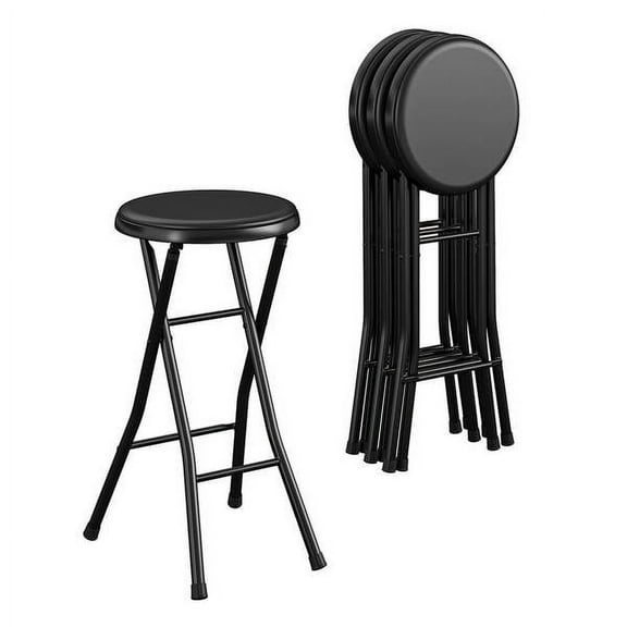 Cosco Vinyl Padded Foldable Barstool, Black (Set of 1)