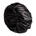 thumbnail image 1 of Gorro para dormir Gorro de satén con elástico, gorro ajustable para dormir negro, 1 of 9