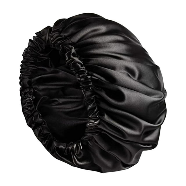 Gorro para dormir Gorro de satén con elástico, gorro ajustable para dormir negro