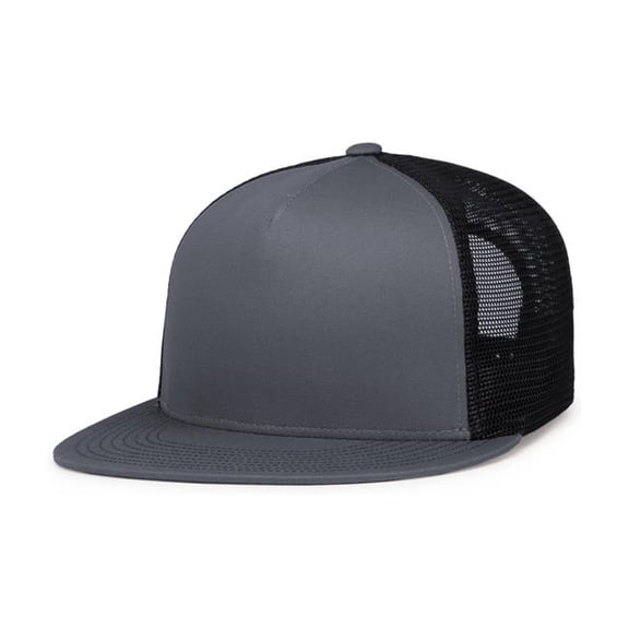 Pacific Headwear 4D7.75Q.OS D-Series 5-Panel Trucker Snapback Cap, Graphite & Black - One Size