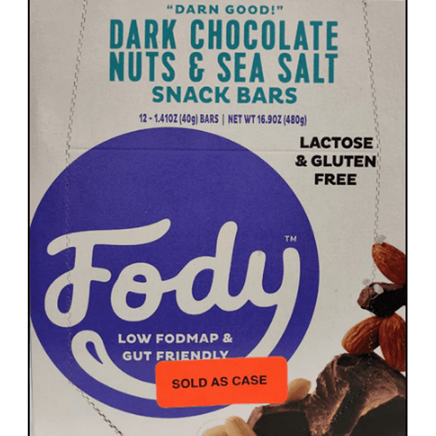 Fody Foods Food Bars Low Fodmap Dark Chocolate Nuts & Sea Salt 12