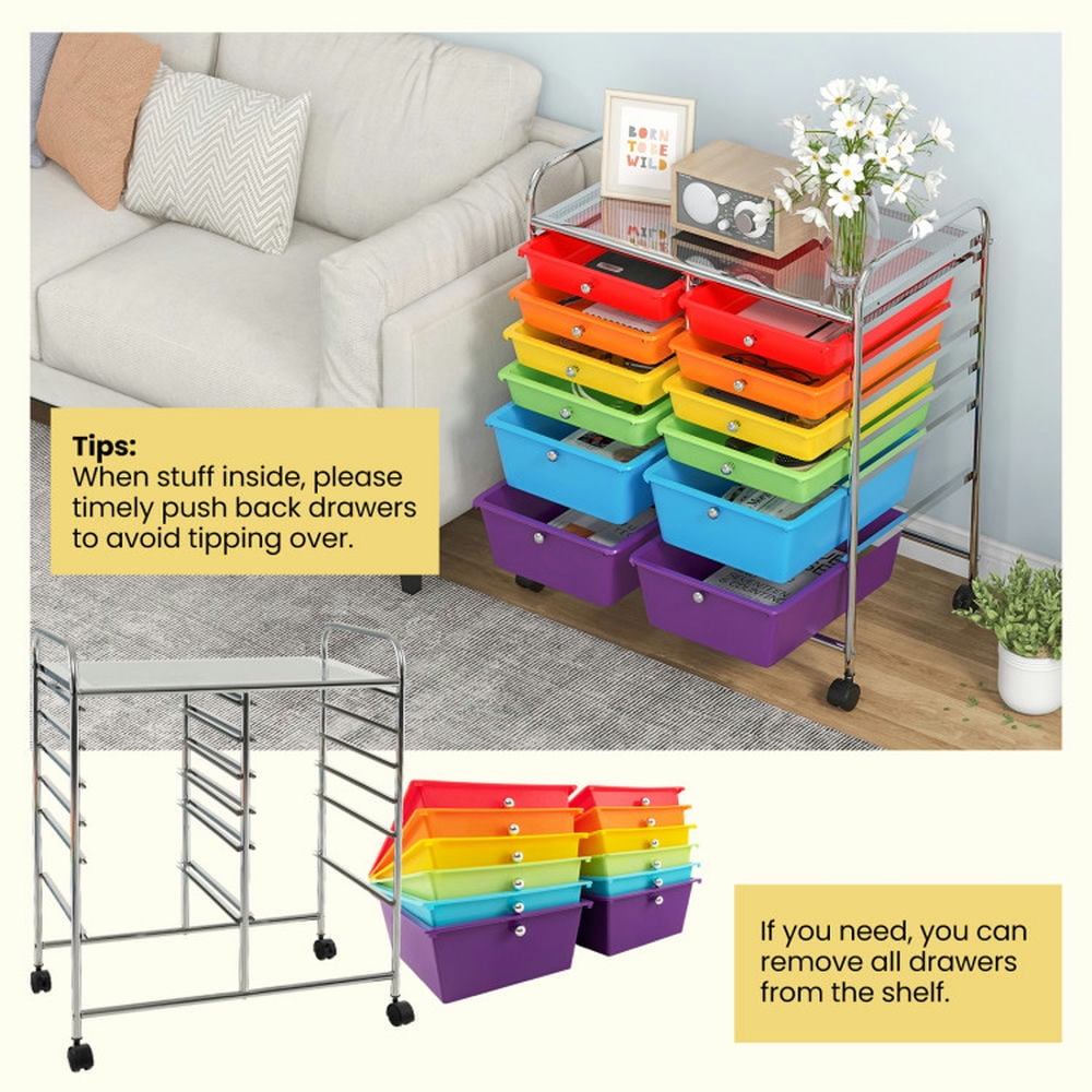 Demi Bonn 12 Drawers Rolling Cart Storage Scrapbook Paper Organizer Bins with 4 Universal Casters, Transparent Multicolor