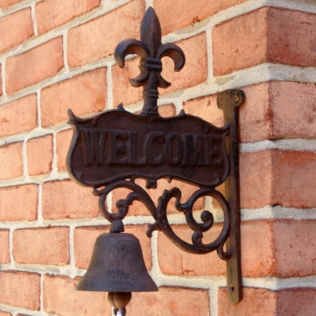 Antique Wall Decor - Rustic CAST IRON art FLEUR DE LIS Old Welcome Dinner BELL antique wall decor