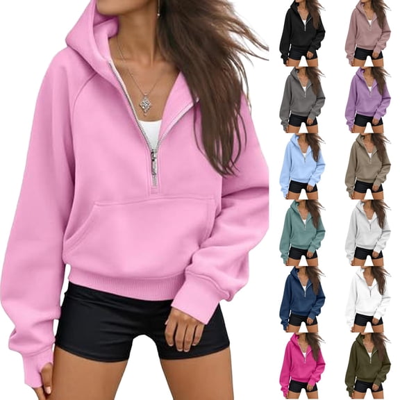 Basysin Womens Hoodies Half Zip Up Casual Comfort Fall Clothes Sweatshirts For Women Hooded Jackets With Pockets Y2k Sweatshirts